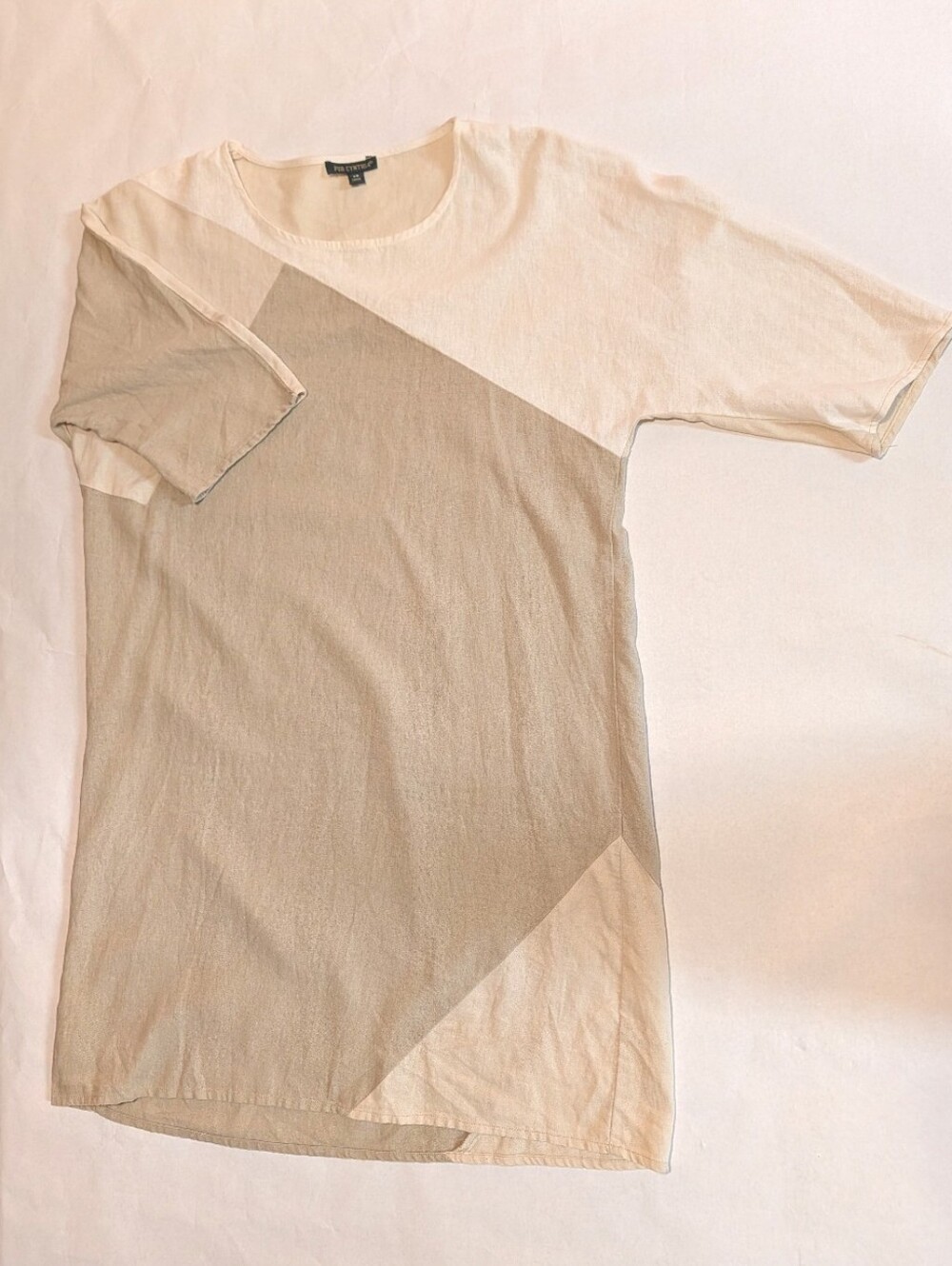 For Cynthia Linen Tan Cream Taupe Beige Colorblock Midi Shift Dress Womens XS